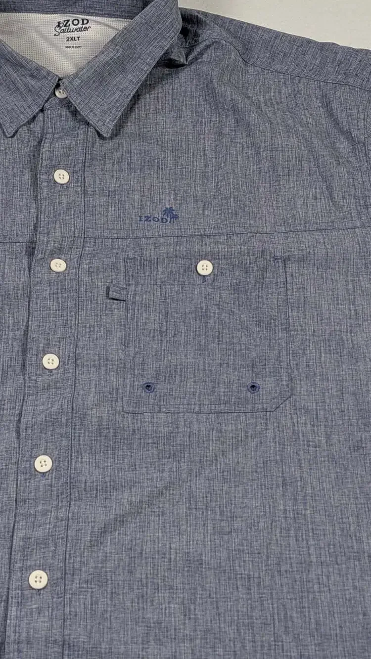 IZOD Saltwater Men's Blue Short Sleeve Button-Down Fishing Shirt Size 2XLT